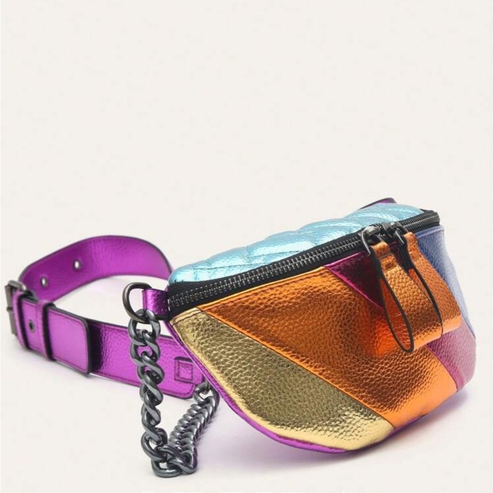 Vibrant Multicolor Patchwork Leather Crossbody Belt Bag - Picture 6 of 10